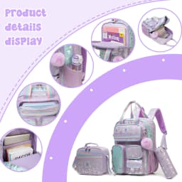 Kids School Backpacks for Girls Backpack with Lunch Bag for Elmentary Students Kids Travel Bookbag for Girls