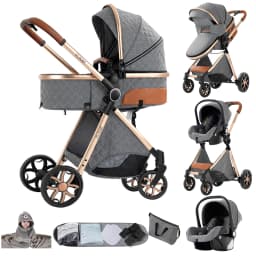 Baby Stroller Travel System Magic ZC Premium 3 in 1, Compact Folding Pram with Carrycot, Car Seat and Reversible Seat, High Landscape Pushchair, All-Terrain Wheels, Adjustable Handlebar, Luxury Baby Carriage from Birth, Beige