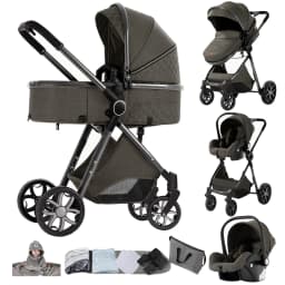 Baby Stroller Travel System Magic ZC Premium 3 in 1, Compact Folding Pram with Carrycot, Car Seat and Reversible Seat, High Landscape Pushchair, All-Terrain Wheels, Adjustable Handlebar, Luxury Baby Carriage from Birth, Beige