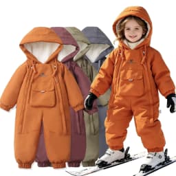Kids Snowsuit One Piece Ski Suit Windproof Waterproof Hooded Fur Lined Winter Outdoor Jumpsuit for Boys Girls