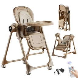 Portable Electric Baby Swing Dining Chair, 2-in-1 Smart Convertible Baby Rocking Chair with Quick Folding Mechanism, 2-Tier Split Food-Grade PP Tray, Soft Washable Cushion, Lockable Universal Wheels and Harness
