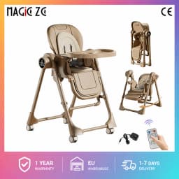 Portable Electric Baby Swing Dining Chair, 2-in-1 Smart Convertible Baby Rocking Chair with Quick Folding Mechanism, 2-Tier Split Food-Grade PP Tray, Soft Washable Cushion, Lockable Universal Wheels and Harness