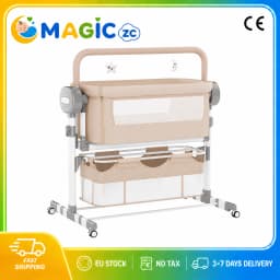 Electric Baby Cradle for Newborns 0-12 Months with 5 Swing Speeds 3 Timer Settings Bluetooth Music Remote Control Mosquito Net Cotton Mattress Toy Bar 2 Plush Toys Adjustable Height 4 PU Quiet Wheels Storage Basket 15kg Load