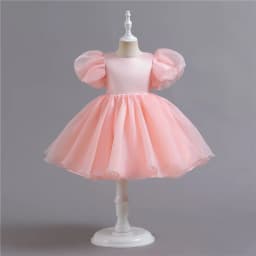 Fashion Girls Princess Dresses Kids Tulle Puff Sleeve Wedding Party Gown Ball Baby Birthday Children Clothes Bridesmaids 345