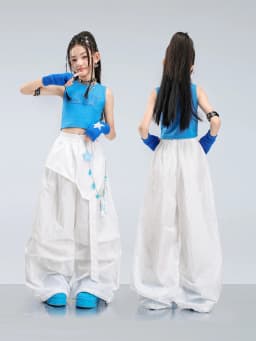 Girls Jazz Hip Hop Dance Clothes Blue Vest White Cargo Pants Summer Kpop Y2K Street Wear Kids Concert Performance Outfit