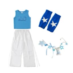 Girls Jazz Hip Hop Dance Clothes Blue Vest White Cargo Pants Summer Kpop Y2K Street Wear Kids Concert Performance Outfit