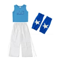 Girls Jazz Hip Hop Dance Clothes Blue Vest White Cargo Pants Summer Kpop Y2K Street Wear Kids Concert Performance Outfit