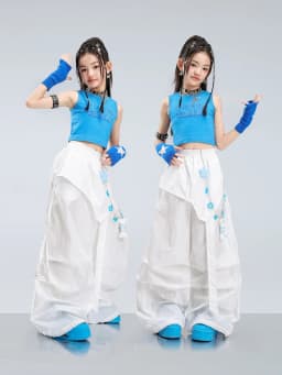 Girls Jazz Hip Hop Dance Clothes Blue Vest White Cargo Pants Summer Kpop Y2K Street Wear Kids Concert Performance Outfit