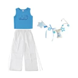 Girls Jazz Hip Hop Dance Clothes Blue Vest White Cargo Pants Summer Kpop Y2K Street Wear Kids Concert Performance Outfit