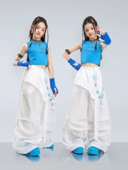 Girls Jazz Hip Hop Dance Clothes Blue Vest White Cargo Pants Summer Kpop Y2K Street Wear Kids Concert Performance Outfit
