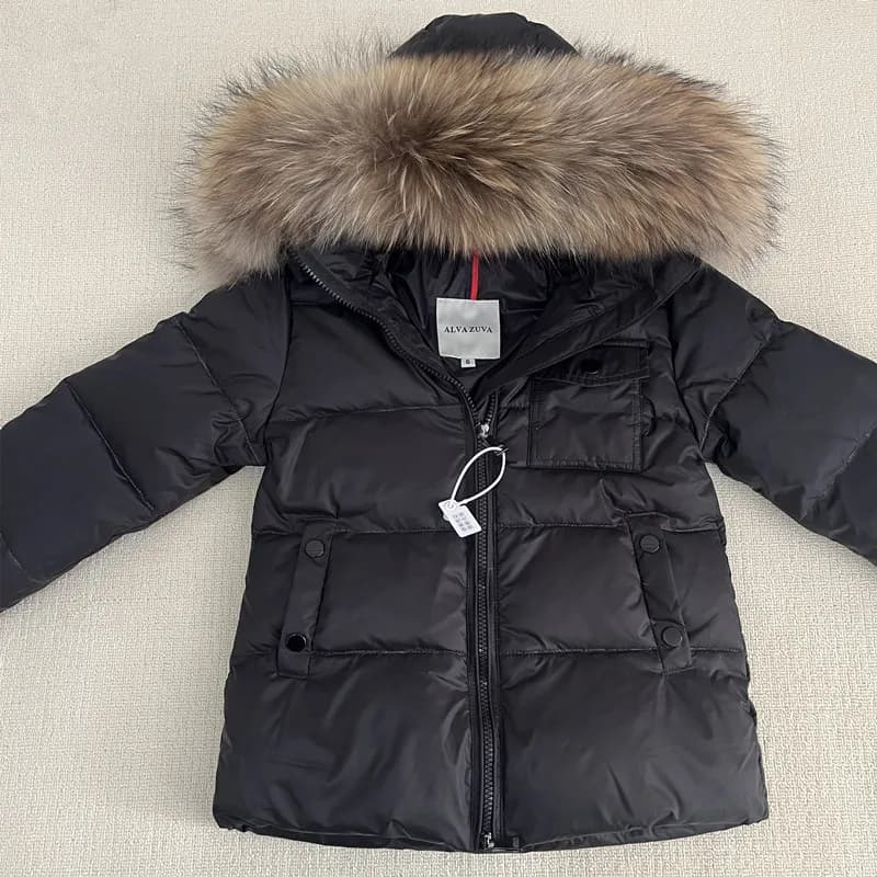Kids Winter Down Coat Detachable Fur Collar Children Hooded Warm Jakcet For Boys Girls Age 1-13T