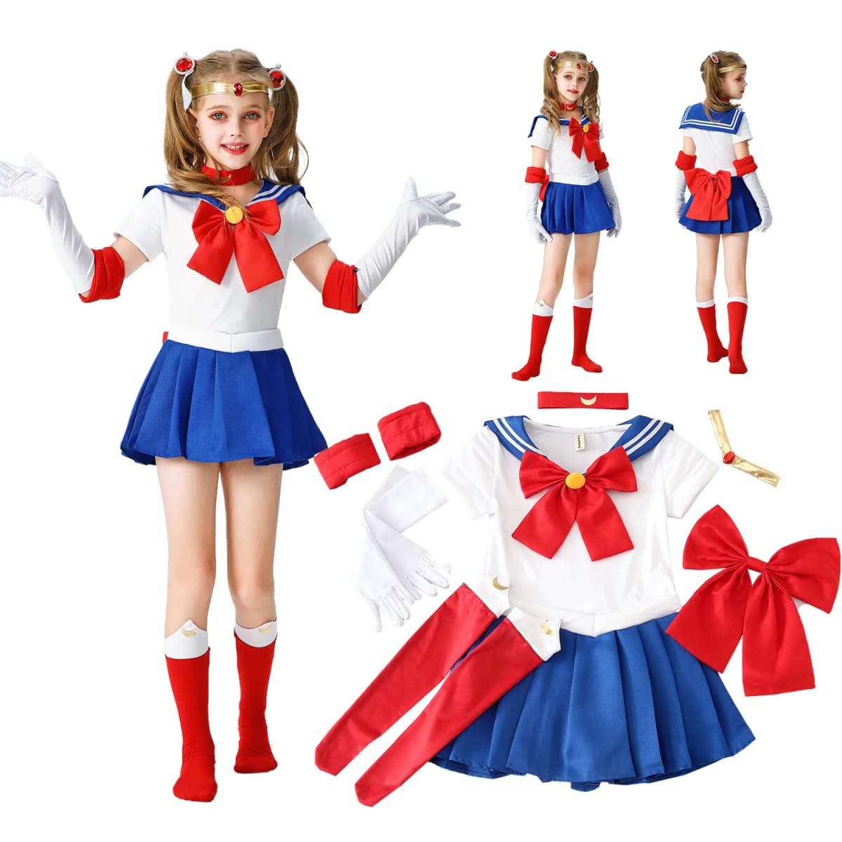 Anime Usagi Tsukino Cosplay Costumes Sailor Costume Moon JK Cos For Kids Girl Women Short Sleeve Dress Clothes With Gloves Socks