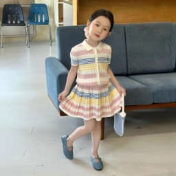 Girls Suit 2026 Summer New Childrens Clothing Korean Style Girl Baby Stripe Tie-in Color Cardigan Skirt Two Sets of Casual Daily