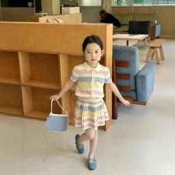 Girls Suit 2026 Summer New Childrens Clothing Korean Style Girl Baby Stripe Tie-in Color Cardigan Skirt Two Sets of Casual Daily