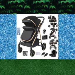 3-in-1 Baby Stroller Lightweight Portable Folding High Seat Travel Pram with Car Seat, Memory Foam Mattress & Storage Bag, Fashionable Strolling Cart