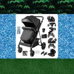 3-in-1 Baby Stroller Lightweight Portable Folding High Seat Travel Pram with Car Seat, Memory Foam Mattress & Storage Bag, Fashionable Strolling Cart