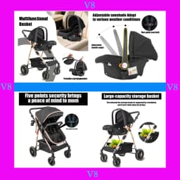 3-in-1 Baby Stroller Lightweight Portable Folding High Seat Travel Pram with Car Seat, Memory Foam Mattress & Storage Bag, Fashionable Strolling Cart