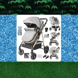 3-in-1 Baby Stroller Lightweight Portable Folding High Seat Travel Pram with Car Seat, Memory Foam Mattress & Storage Bag, Fashionable Strolling Cart