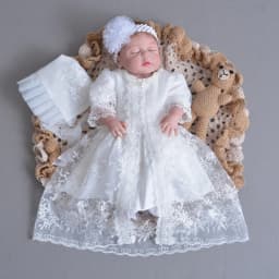 3Pcs Set Baby Girl Baptism Dress Infant Girl Christening Gown Embroidered Lace Newborn 1 Year Birthday Party Gown 0-24 Months