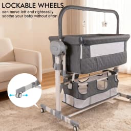 Bedside Crib for Newborns 0-12 Months with 6cm Adjustable Height Electric Rocking Bassinet 5 Swing Speeds 3 Timers Bluetooth Music Remote Control Breathable Mesh Cotton Mattress Mosquito Net Storage Basket 4 PU Quiet Wheels