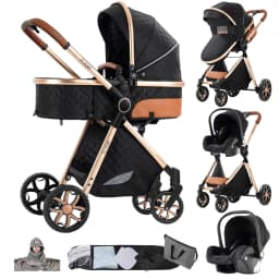 Bidirectional Baby Stroller with 6 Accessories - Face-to-Face Pushing, All-Season Canopy (Summer Mesh/Winter Windshield), Adjustable Handle, Large Storage Basket, 4-Wheel Brake - Safe & Comfortable for 0-4 Years