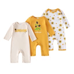 3-Pack Baby Boy Long-Sleeve 100% Cotton Rompers, Crew Neck Casual Infant Onesies, Space Print One-Piece Jumpsuits, Soft Breathable Everyday Wear for 0-18 Months, Newborn Hospital Essentials, Baby Clothes Clearance Sale