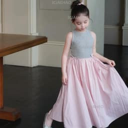 2026Gown Fashion Costume Children Girls Sleeveless Patchwork Dress Kids Summer Korean Style Long Skirt Simple Elegant Princess
