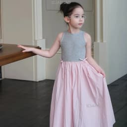 2026Gown Fashion Costume Children Girls Sleeveless Patchwork Dress Kids Summer Korean Style Long Skirt Simple Elegant Princess