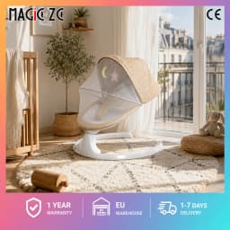 Multifunctional Electric Baby Swing Rocking Chair, Smart Touch Control Infant Bouncer with 5 Adjustable Speeds, 3-Level Timing, Bluetooth Audio, Remote Control & Breathable Mosquito Net, Anti-Tipping Newborn Soothing Cradle
