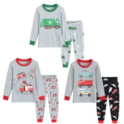 Little Hand Boys Long Sleeve Pajama Set Rescue Car Fire Truck Print Kids Loungewear Sleep Suit For Toddler Boys 2-7 Years Old