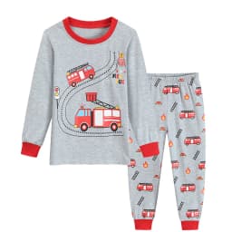 Little Hand Boys Long Sleeve Pajama Set Rescue Car Fire Truck Print Kids Loungewear Sleep Suit For Toddler Boys 2-7 Years Old