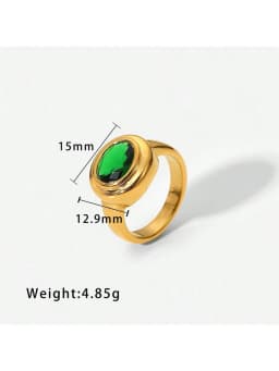 1pc Retro 18K Gold Plated Stainless Steel Zirconia Decor Single Ring, Suitable For Women Daily And Wedding Wear, Gift