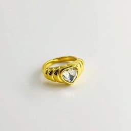 1pc Retro 18K Gold Plated Stainless Steel Zirconia Decor Single Ring, Suitable For Women Daily And Wedding Wear, Gift