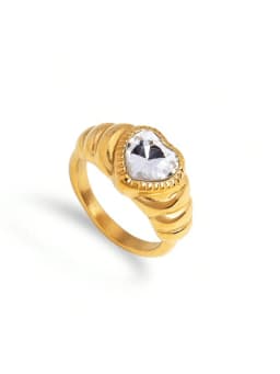 1pc Retro 18K Gold Plated Stainless Steel Zirconia Decor Single Ring, Suitable For Women Daily And Wedding Wear, Gift
