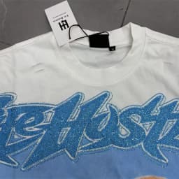 European American style Life Hustlers T-shirt Real Photo Original Label Street Pop Retro Loose Hot Diamond Short Sleeve Top Tee