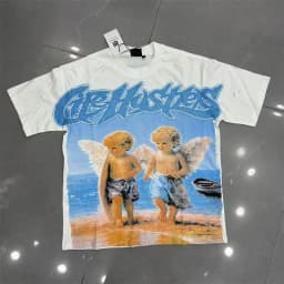 European American style Life Hustlers T-shirt Real Photo Original Label Street Pop Retro Loose Hot Diamond Short Sleeve Top Tee