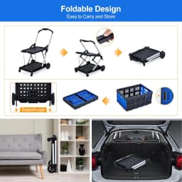 2‑Tier Collapsible Shopping Cart with Removable Crate and Rolling Wheels, Portable Utility Grocery Cart for Errands, Shopping, Warehouse and Home Storage