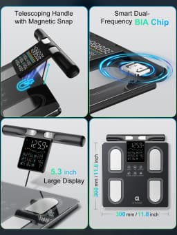 Arboleaf Smart Body Fat Scale 8-Electrode with Handle Screen Display, 50+ Body Metrics, 5.3' Color Screen, Digital Body Composition Scale, APP Sync, 400lb