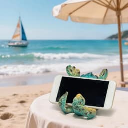 Hodao Resin Sea Turtle Figure Phone Holder, Cute Upside-Down Ocean Turtle Smartphone Stand with Glossy Teal Shell, Coastal Nautical Desk Decor for Home Office, Bedroom, Living Room, Shelf and Beach House, Marine Life Accent and Gift for Turtle Lovers