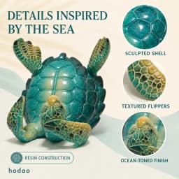 Hodao Resin Sea Turtle Figure Phone Holder, Cute Upside-Down Ocean Turtle Smartphone Stand with Glossy Teal Shell, Coastal Nautical Desk Decor for Home Office, Bedroom, Living Room, Shelf and Beach House, Marine Life Accent and Gift for Turtle Lovers