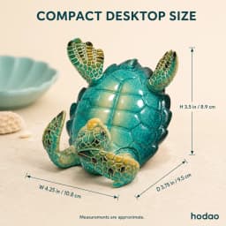 Hodao Resin Sea Turtle Figure Phone Holder, Cute Upside-Down Ocean Turtle Smartphone Stand with Glossy Teal Shell, Coastal Nautical Desk Decor for Home Office, Bedroom, Living Room, Shelf and Beach House, Marine Life Accent and Gift for Turtle Lovers