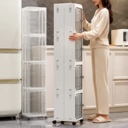 5‑Tier Slim Fold‑Up Storage Cabinet with Universal Rolling Wheels, Narrow Gap Transparent Door Plastic Organizer, Stackable Dust‑Proof Side Cabinet for Fridge Gap, Kitchen, Bathroom, Bedroom Snacks Toiletries Clothes Storage