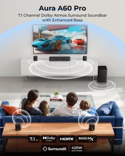 7.1-Channel Dolby Atmos Surround Sound System for TV with 4 Surround Speakers and Home Theater Subwoofer, 420W Peak Power, HDMI eARC, Voice Control, Bass Boost, App Control, 2026 Model