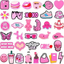 10/20/100/150 PCS Random Cute Pink Shoe Charms for Crocs Clogs Sandals, Cartoon PVC Shoe Decor Buckle Pins Girls Women Kids DIY Party Gifts