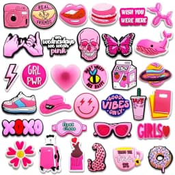 10/20/100/150 PCS Random Cute Pink Shoe Charms for Crocs Clogs Sandals, Cartoon PVC Shoe Decor Buckle Pins Girls Women Kids DIY Party Gifts