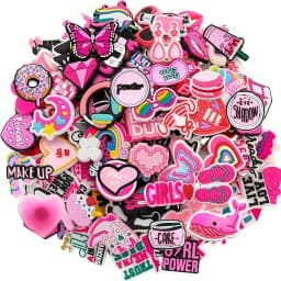 10/20/100/150 PCS Random Cute Pink Shoe Charms for Crocs Clogs Sandals, Cartoon PVC Shoe Decor Buckle Pins Girls Women Kids DIY Party Gifts