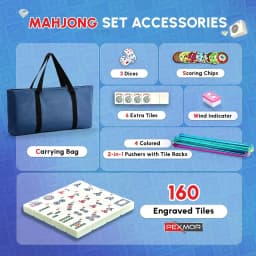 American Mahjong Tile Set, 166 Ivory-White Tiles with Carrying Bag and 4 All-in-One Rack & Pushers, Equipped Fully for Beginner, American Mahjong Lover