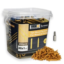 VKKM Yellow Deck Wood Screw, Outdoor Rust-Proof Screw, Comes with T25 Drill Bit, Suitable for Outdoor Wooden Buildings Such As Decks, Fences, Terraces, # 8 # 9 # 10 100/120/150/300/450pcs