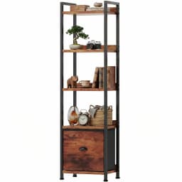 MCQ 5 Tiers Metal Classic Bookshelf with Fabric Drawer Freestanding Tall Display Shelf Storage Shelves Bookshelf Sturdy Structure Graduated Shelves for Home