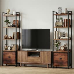 MCQ 5 Tiers Metal Classic Bookshelf with Fabric Drawer Freestanding Tall Display Shelf Storage Shelves Bookshelf Sturdy Structure Graduated Shelves for Home